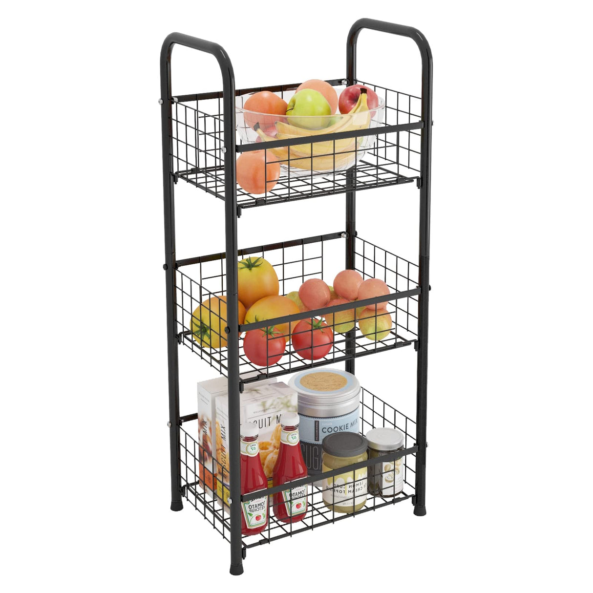 PROXRACER 3-Tier FreeStanding Open Shelf,Bathroom Organizer Shelves Unit with Adjustable Feet, Metal Steel Storage Tower Organizer Rack Basket Cart for Bathroom, Living Room, Balcony, Kitchen PROXRACER
