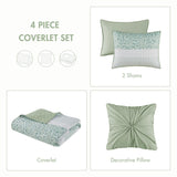 Madison Park Quilt Set, Seersucker Floral Coverlet for King Size Bed, All Season Lightweight Bedding, Farmhouse Quilt Set, Vermicelli Quilting, Throw Pillow, Caralie, King/Cal King Green 4 Piece Madison Park