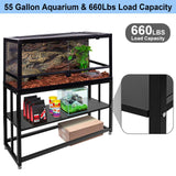 HONYTA Fish Tank Stand Heavy Duty Metal Aquarium Stand 55 Gallon Tank Stand 660LBS 48.4" L x 14.17“W x 29.5”H, Double Layer for Home and Office More Storage Space, Black HONYTA