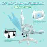 Dowinx Gaming Chair Cute with Cat Ears and Massage Lumbar Support, Ergonomic Computer Chair for Girl with Footrest and Headrest, Comfortable Reclining Game Chair 290lbs for Adult, Teen, Blue Green Dowinx