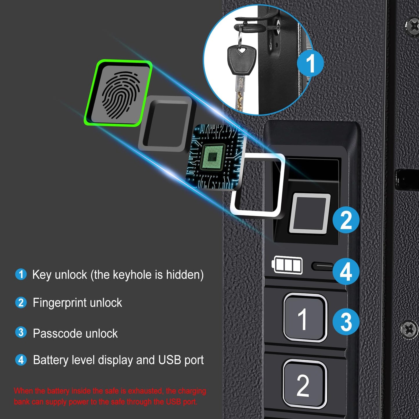 Biometric Gun Safe for Rifle, Shotguns, Pistols, Compact Long Gun Safe, Quick Access Fingerprint Gun Safe Firearm Case- Upgraded Biometric/Keypad/Key Access