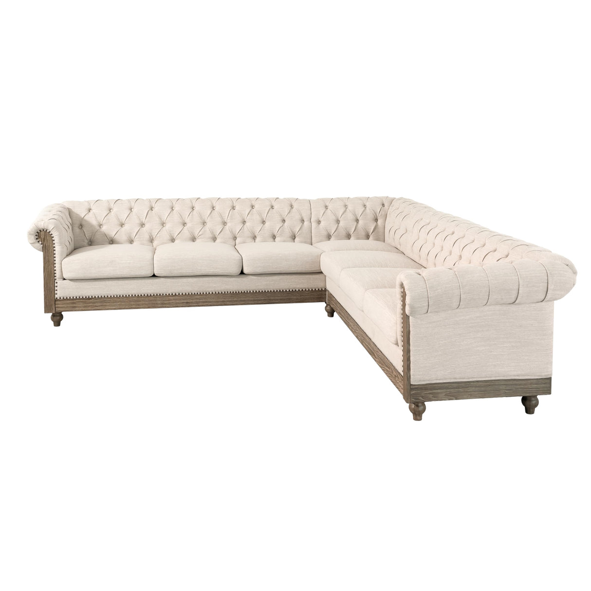 Ball & Cast 104" Sectional Couch L Shape Sofa W/Wood Legs,Leather Corner Couch W/Tufted Backrest & Metal Rivets,6 Seat Sofa W/Rolled Arm,for Living Room,Apartment,Office,Beige Ball & Cast