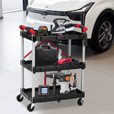 PioneerWorks 3-Tier Folding Service Cart, 56 Lbs Load Capacity, 360-Degree Wheels, Black PioneerWorks
