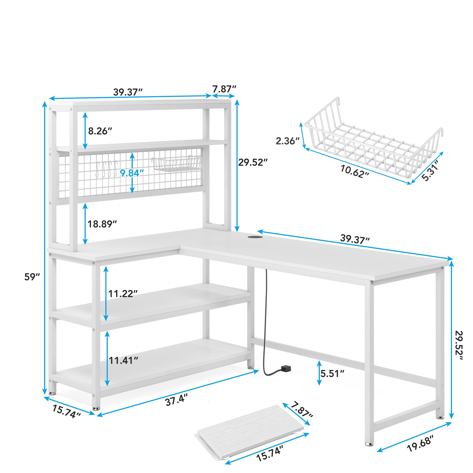 Tribesigns 55" All White L-Shaped Computer Desk with Wireless Charging and 5 Storage Shelves - WoodArtSupply