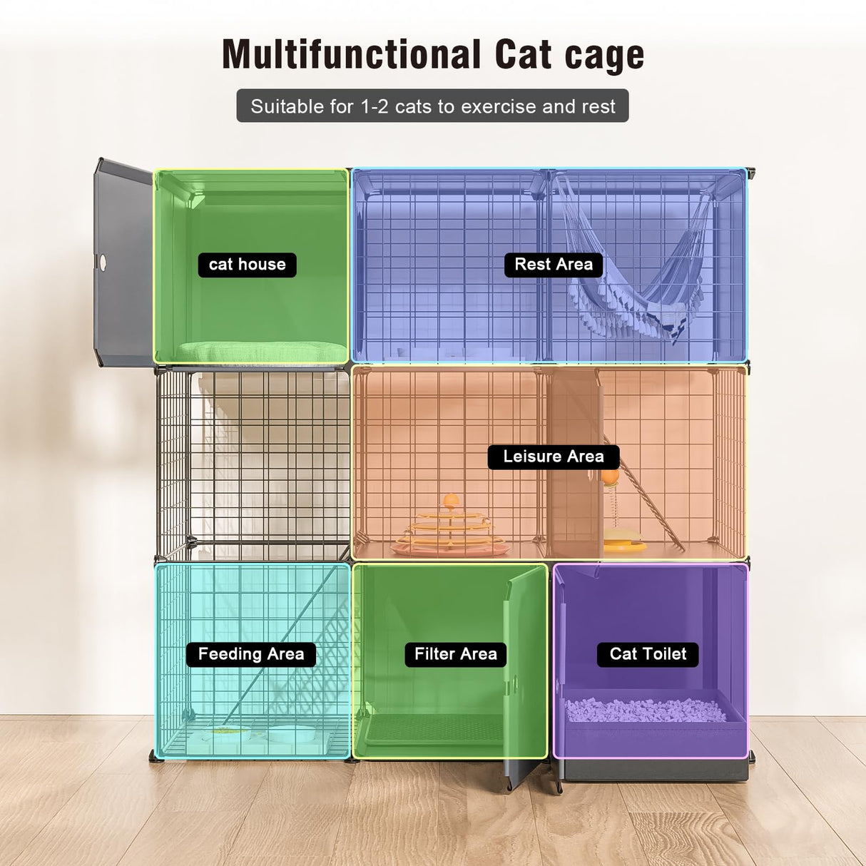 PAWING Indoor Cat Enclosure Outdoor 3-Tier Large Playpen Catio Cat Cage Outdoor Cat Crate Detachable Metal Wire Kennel Medium Kitten Cage PAWING