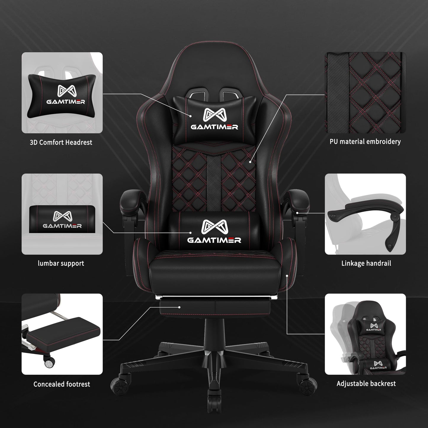 Gaming Chair, Computer Office Chair with Footrest, 155° Reclining Chair, Ergonomic High Back Computer Chair with Headrest and Lumbar Support for Adults and Kids (Black)