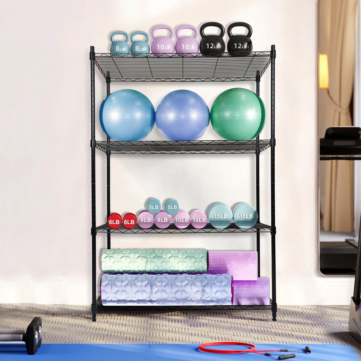 Whitmor 4 Tier Storage Shelving, Heavy Duty with Wheels, Adjustable Steel Organizer Wire Rack, 400 lbs Capacity per Shelf, Max 1600 lbs Total for Garage, Kitchen, Plant, 36" L x 14" W x 54" H, Black Whitmor