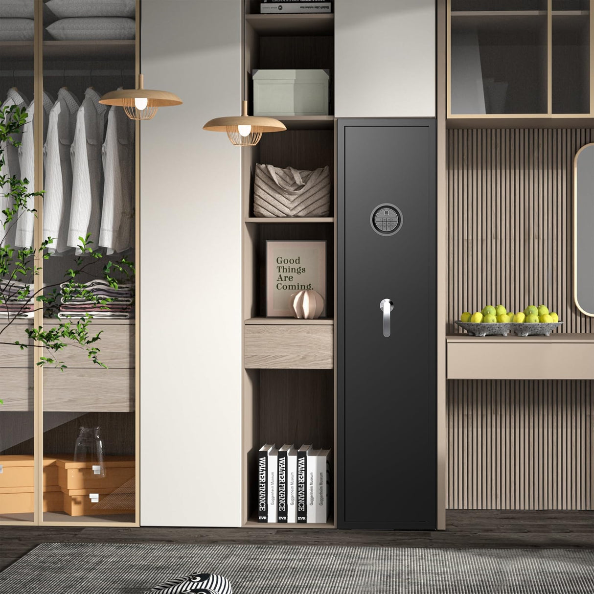 HEANVO 3-5 Gun Safes for Home Rifle and Pistols, Rifle Gun Safe for Shotguns, Quick Access Biometric Large Gun Cabinet Lock, Adjustable Rack Gun Safe HEANVO