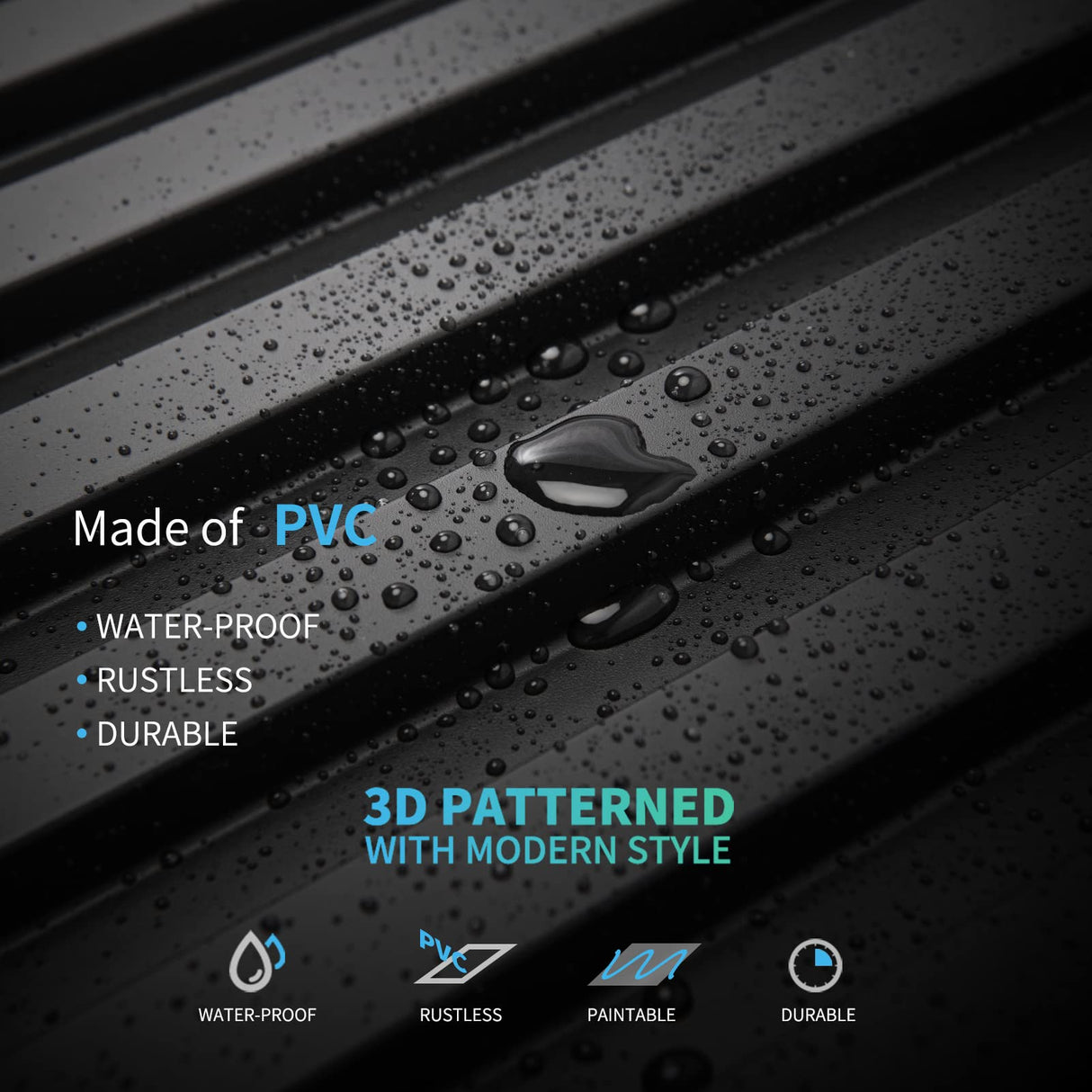 Art3d Slat Wall Panel, 3D Fluted Textured Panel 12-Tile 19.7 x 19.7in. - Black Art3d