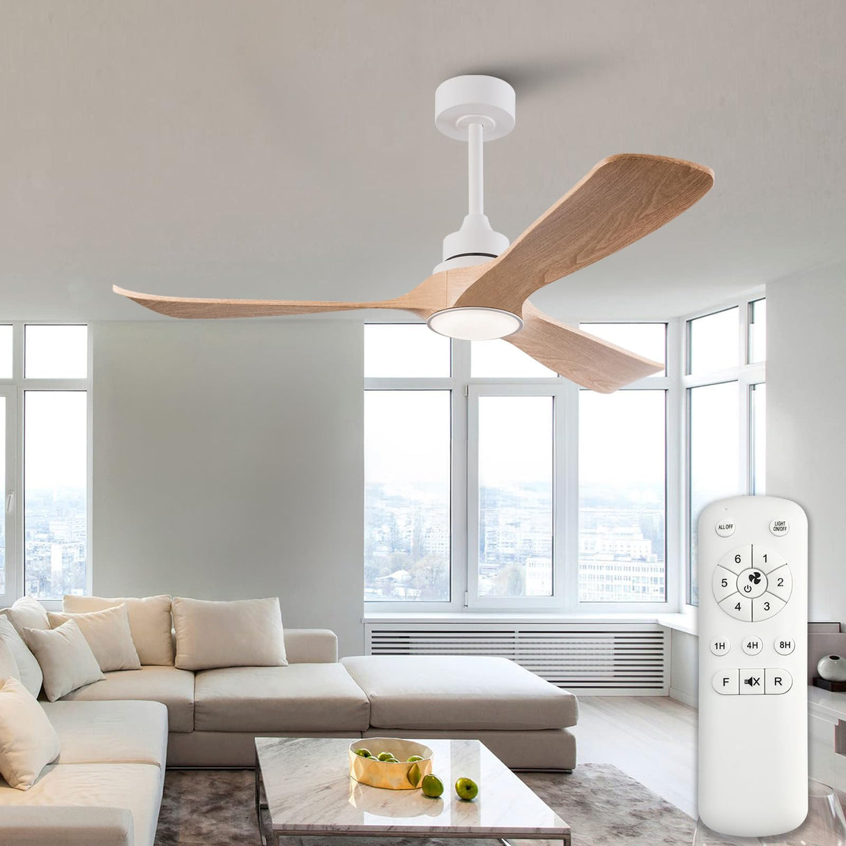 XBIBI 52 Inch Ceiling Fans with Lights and Remote,Memory Function,6-speed Reversible DC Motor,3 ABS Blades,Modern Indoor Outdoor Ceiling Fan with Light for Bedroom Patios Living Room Dinning Room XBIBI