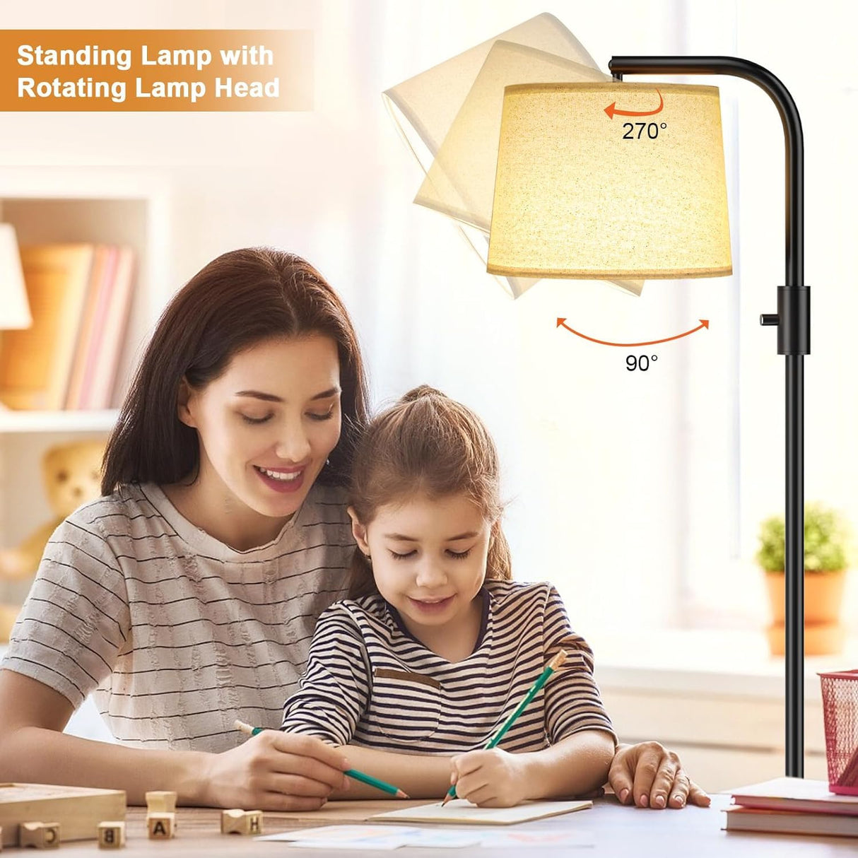 Ambimall 𝐅𝐮𝐥𝐥𝐲 𝐃𝐢𝐦𝐦𝐚𝐛𝐥𝐞 Floor Lamp - Floor Lamps 9W 𝐋𝐄𝐃 Light Bulb Included, Standing Lamps for Living Room with Adjust Head, Modern Standing Tall Light Rotary Switch for Office Ambimall