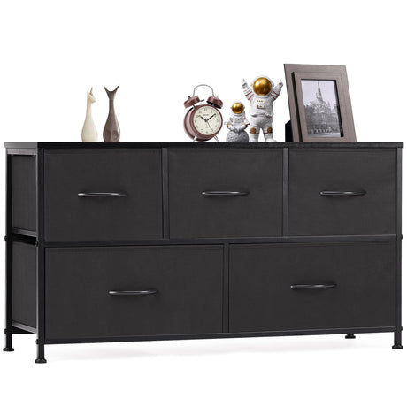 OLIXIS 5 Drawers Dresser for Bedroom, Fabric Storage Tower for Living Room, Entryway, Sturdy Steel Frame, Wooden Top & Easy Pull Fabric Bins OLIXIS