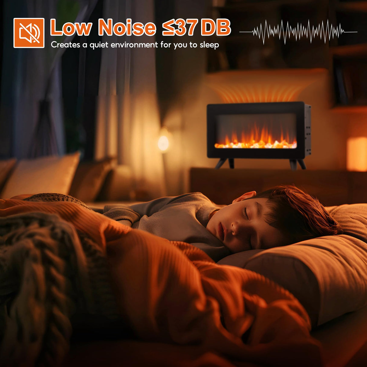 16" Small Electric Fireplace Heater - Desk Space Heater with Realistic Led 3D Flames, Freestanding Fire Places Electric Fireplace Stove, Infrared Heater Indoor, 750 | 1500w, Overheating Protection FLAME&SHADE