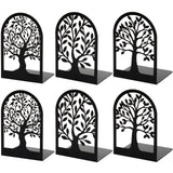 HappyHapi Book Ends, Metal Bookends for Shelves Decorative, Tree Stopper for Heavy Books, Black Ends to Hold Books for Home Office, 6.5 X 4.7 X 3.5 Inch(3 Pairs/6 Pcs, Large) HappyHapi