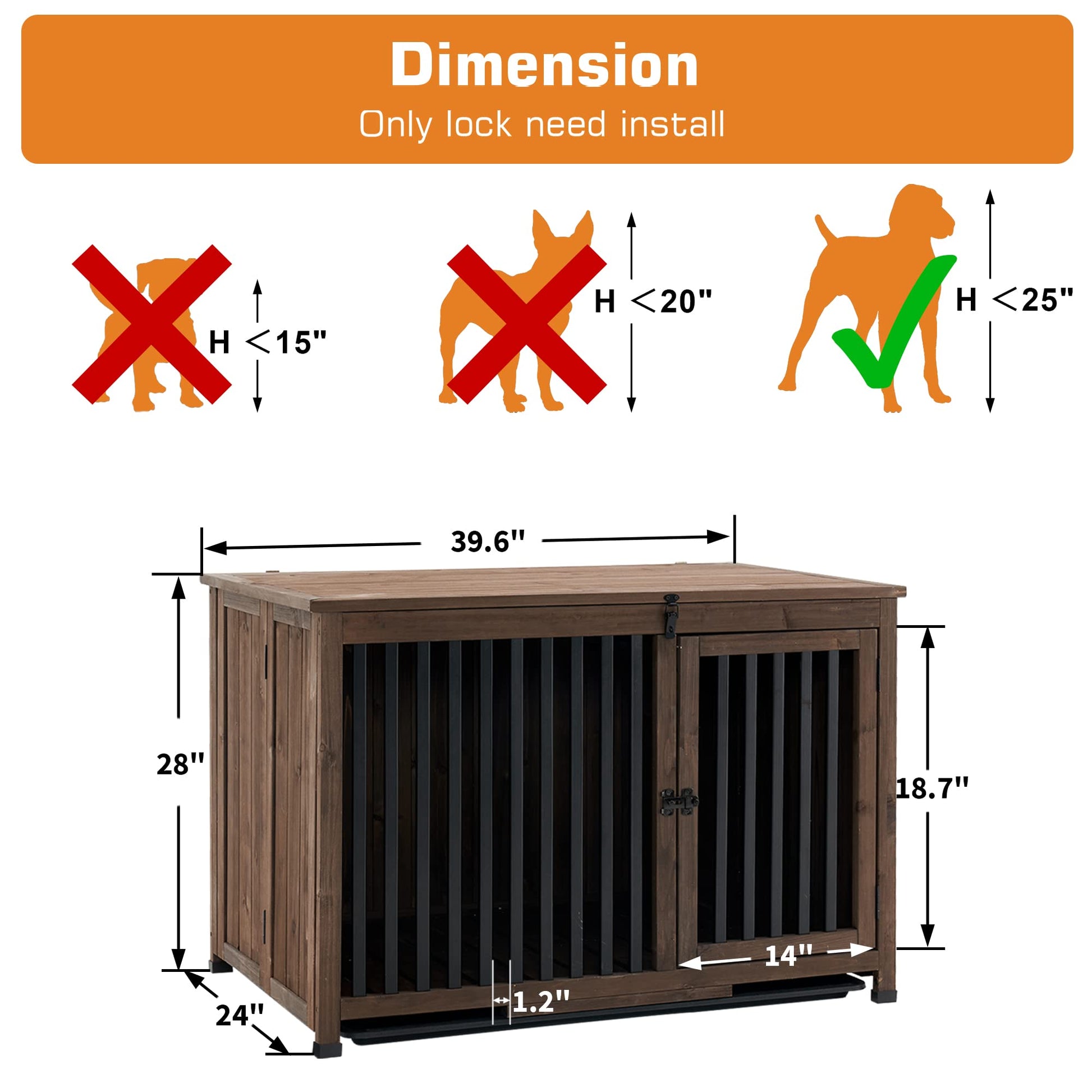 MCombo Wooden Dog Crate Furniture, Dog Kennel Pet House End Table, Solid Wood Portable Foldable Indoor Cage for Dogs, No Assembly Needed (Large, Dark - WoodArtSupply