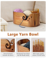 Oval Yarn Bowl, Crochet Yarn Holder with 9pcs Knitting Hooks, Yarn Storage Crochet Bowl Knitting for Crocheters, Large Yarn Bowl Acacia Wooden 11.3x5.9x4.7inch (Acacia Yarn Bowl) UNAYMIDY