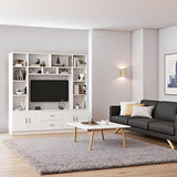 Modern TV Stand with Bookshelves, Entertainment Center with Cabinets & Storage Drawers, Fits up to 85-Inch TVs, Multifunctional Wall Unit for Living Room & Home Theater White 98.4" LSZMXI