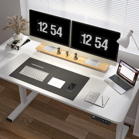 FLEXISPOT EN1 Large Electric Stand Up Desk 60 x 24 inch Whole-Piece Desktop Ergonomic Memory Controller Height Adjustable Standing Desk (White Frame FLEXISPOT