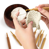 Wooden Yarn Bowl Holder, Craft Knitting Bowl with 8pcs Metal Crochet Hooks, 7.9''Large Yarn Holder Dispenser Yarn Storage Bowls, for Knitters & Crocheters (Brown 7.9 inch) Sewovvmu