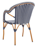 SAFAVIEH Outdoor Collection California Navy/White 18-inch Bistro Arm Chair Set of 2 (Fully Assembled) SAFAVIEH