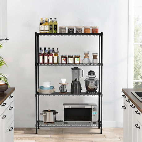 4-Tier Storage Shelves, 36Lx14Wx54H Wire Rack, Height-Adjustable Metal Shelving, Max Load 1000 LBS, Laundry to Garage, Black MKDLUFEI