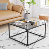YMYNY Glass Coffee Table, Tempered Glass Square Coffee Tables with Metal Frame, Unique Modern Table for Living Room Home Office 26.77" x 26.77" x 15.75", Black Grey, UHCT001H YMYNY