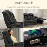 Seatcraft Virtuoso LT Zero-Gravity HeatZero Italian Leather Home Theater Seating, Heat & Massage, Power Headrest, Power Recline, Row of 5 Left Loveseat, Black Seatcraft