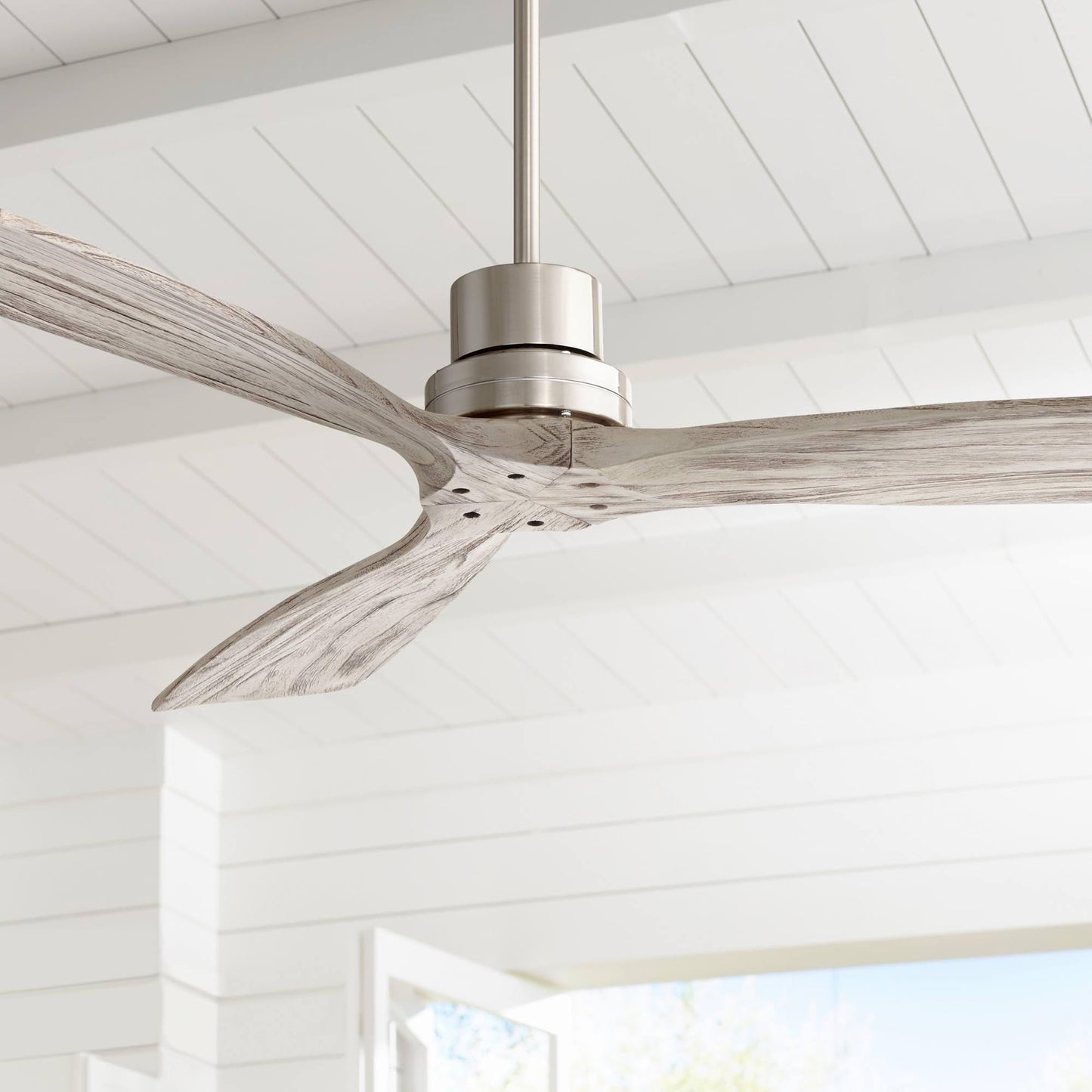 Casa Vieja 52" Delta-Wing DC Modern 3 Blade Indoor Ceiling Fan with Remote Brushed Nickel Silver Gray Solid Wood Damp Rated for Patio Exterior House Home Porch Gazebo Garage Barn