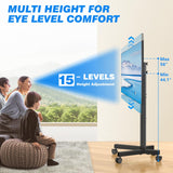 Rfiver Rolling TV Stand for 32-70 Inch TVs, Mobile TV Stand with Upgraded Wheels up to 88lbs, Height Adjustable Mobile TV Cart on Wheel, Portable TV Stand for Bedroom, Living Room, Home, Office Rfiver