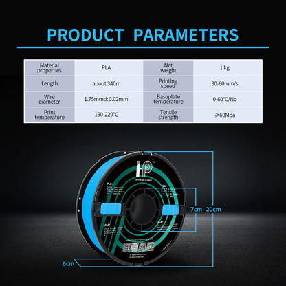 HP3DF PLA Filament, PLA Plus(PLA+), 3D Printer Filament, PLA Filament 1.75mm Dimensional Accuracy +/- 0.02mm, 1KG Spool (2.2 lbs), Fit Most FDM Printer (Glow Blue PLA) - WoodArtSupply