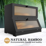 LOHASOK Double Layer Bamboo Bread Box for Kitchen Counter-Large Capacity Bread Storage Container Farmhouse Bread Box with Window Bread Holder (Black) LOHASOK