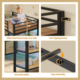 BTHFST Twin Size Low Loft Bed with 6 Fabric Storage Drawers, Metal Loft Bed Twin with LED Lights & Open Storage Shelves, 15" H Safety & Guardrail Stairs Loft Bed for Kids, Black & Natural BTHFST