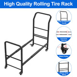 Rolling Tire Rack Adjustable,Metal Tire Storage and Transport Trailer,Heavy Duty Tire Holder,Mobile Tire Storage Shelf Cart with 4 Wheel,Garage/Workshops/Repair Shop Tire Stand Spare Tire Carrier Shinoske