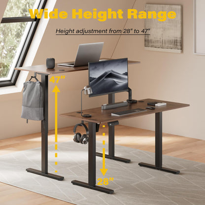 UPGRAVITY Height Adjustable Electric Standing Desk, 55 x 24 Inches Ergonomic Stand up Table, Sit Stand Home Office Desk with Splice Board, Black Frame/Rustic Brown Top(Rustic Brown, 55 inches - WoodArtSupply