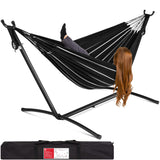 Best Choice Products Double Hammock with Steel Stand, Indoor Outdoor Brazilian-Style Cotton Bed w/Carrying Bag, 2-Person Capacity - Onyx Best Choice Products
