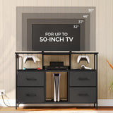 MAHANCRIS Dresser TV Stand, Entertainment Center with Power Outlets and LED Light, Media Console Table with Drawers and Open Shelves, Chest of Drawers for 50'' TV, for Living Room, Black TVHB110E01 MAHANCRIS