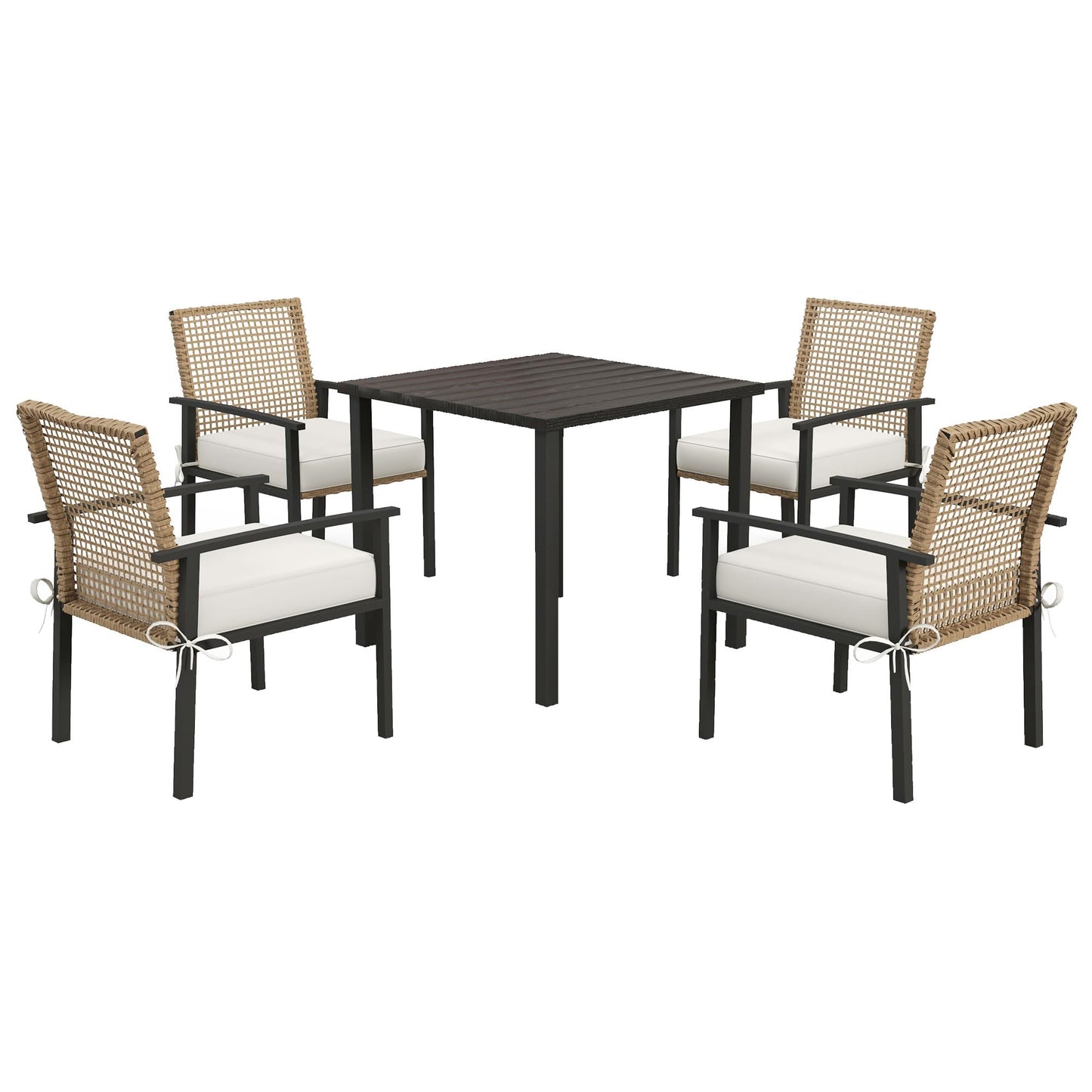 Outsunny 5 Pieces Outdoor Dining Set for 4, Wicker Rattan Patio Furniture Set, Patio Table and Chairs Set with Cushions, Square Metal Table Top, Conversation Set for Garden, Backyard, Deck, B - WoodArtSupply