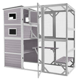 76.8 Inches Large Wood Catio, Catio Outdoor Cat Enclosure Large Walk in Cat Cage with 3 Platforms and 2 Resting Houses Suumerpety