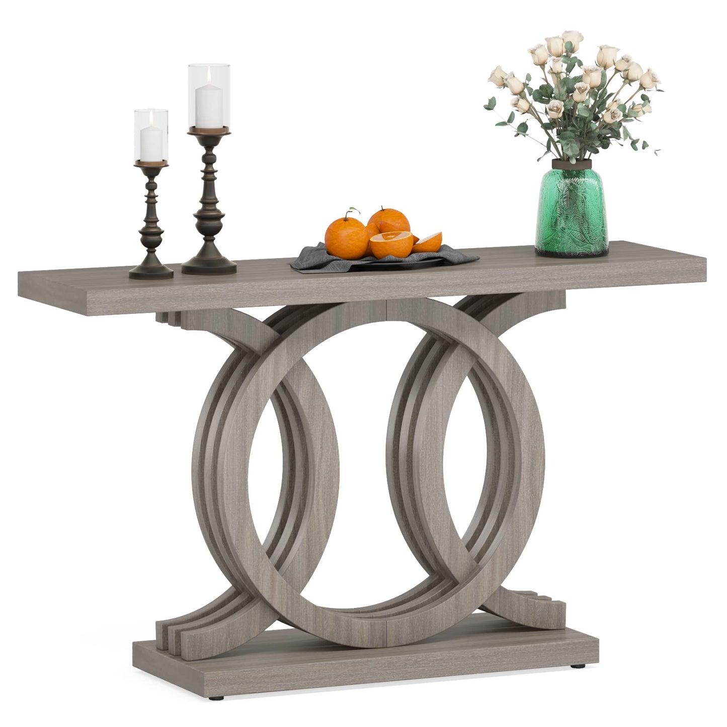 Tribesigns 55 inches Console Table with Geometric Base, Farmhouse Hallway Table, Wooden Entryway Table, Vintage Sofa Table, Unique Long Accent Table for Decoration and Organization (Grey)