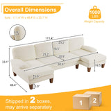 Karl home U-Shape Sectional Sofa Couch 111" Modern 4-Seat Sofa with Chaises Chenille Fabric Upholstered Covertible Couch with Wood Grain Legs for Living Room, Reception Room, Apartment, Beige Karl home