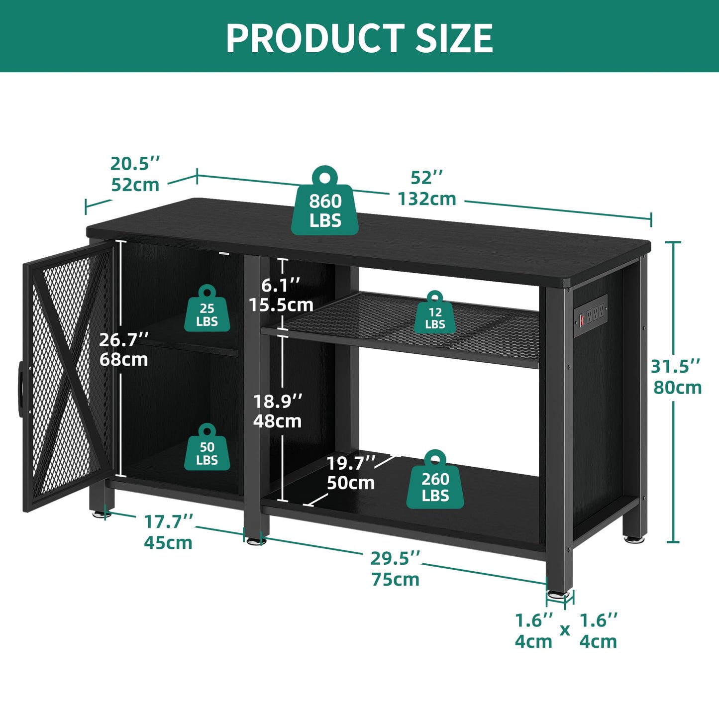 DWVO 55-75 Gallon Aquarium Stand with Power Outlets, Cabinet for Fish Tank Accessories Storage - Heavy Duty Metal Fish Tank Stand Suitable for Turtle Tank, Reptile Terrarium, 860LBS Capacity, Black