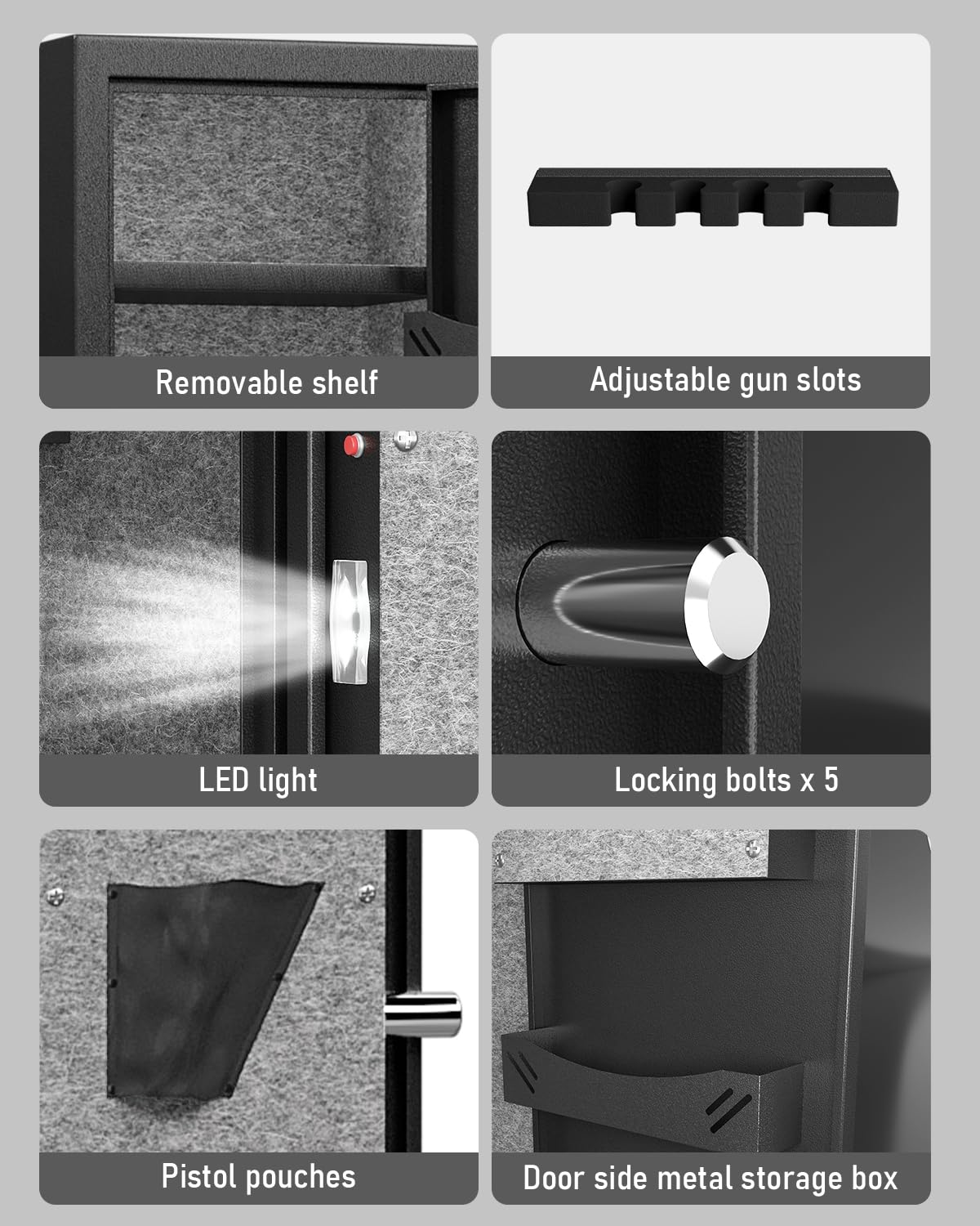 Gun Safe, 2 Rifle Gun Safe, Gun Safes for Home Rifle and Pistols, Quick Access Gun Cabinets with LED Light, Rifle Safe with Adjustable Gun Rack and Removable Shelf Riflewell