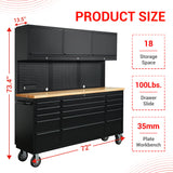 CT Copper Tailor 72-inch Rolling Tool Chest with Integrated Power Strip,15 Drawers and Wheels, Garage Workbench with Storage, 3 Upper Cabinets, Pegboard in Matte Black CT Copper Tailor