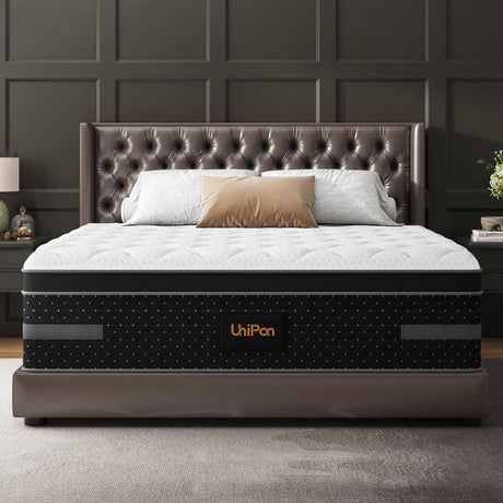 UniPon Firm Full Mattress 14 Inch, Cooling Gel Hybrid Mattresses for Back Pain Relief Extra Lumbar Support Motion Isolation with Pocket Springs, Fiberglass-Free 365 Night Trial UniPon