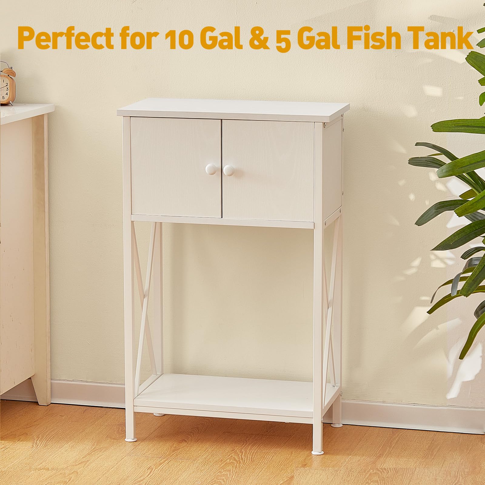 LAQUAL 10 Gallon Fish Tank Stand with Cabinet, Double Aquarium Stand for 10 & 5 Gallon Fish Tank, Heavy Metal Stand with Stable Structure, Adjustable Table Feet & Anti-tilt Device - White - WoodArtSupply