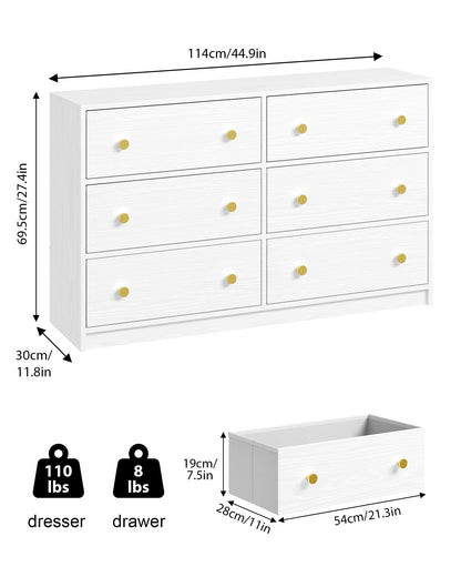 Nicehill Dresser for Bedroom with 6 Drawers, Fabric Storage Tower, Dresser & Chest of Drawers Organizer, Storage Cabinet for Hallway, Closets, Living Room,White Dresser Wooden（White） - WoodArtSupply