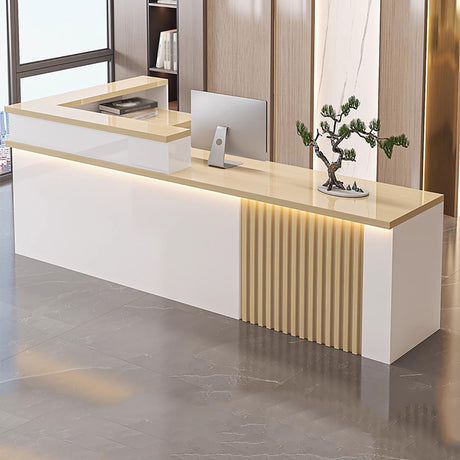 Reception Desk with Counter,Modern Office Reception Counter with Drawer,Front Desk Reception Counter with Light,L-Shaped Wooden Retail Counter Table,Checkout Counter-Easy to Install Generic