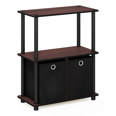 Furinno Go Green 3-Tier Multipurpose Storage Shelf with Bins, Dark Cherry/Black Furinno