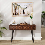 Bme Console Modern Mid-Century 2 Drawers, Unique Geometric Design Sofa Table for Entryway, Hallway, Living Room, Walnut Bme
