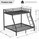 Twin Over Full Bunk Bed, Metal Bunk Beds Twin Over Full Size with Safety Ladder & Guardrail, Heavy Duty Bunkbed Frame for Adults Teens Dorm Bedroom Guest Room Apartment, Space-Saving (Black, Full) TBCOPTO